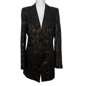 Lafayette New York 148 Navy/Bronze Jacquard Blazer Jacket Size 8